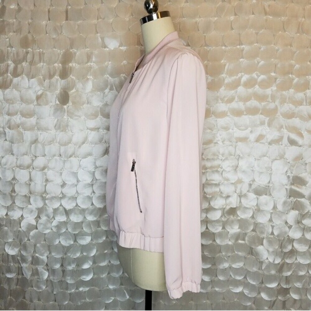 Calvin Klein Zip Up Sheer Satin Bomber Jacket In Blush Pink Size M 150$ - Picture 7 of 12